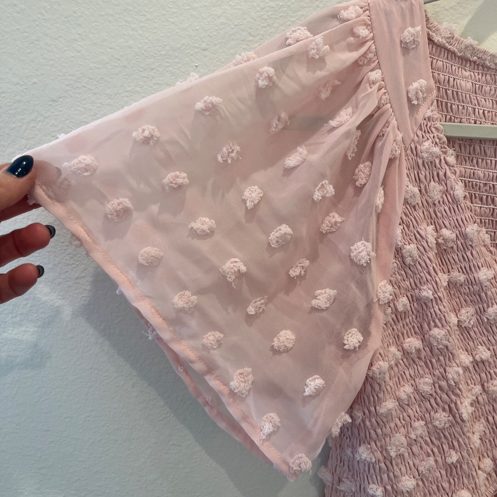 NWT TECREW Short Sleeve VNeck Mini Swiss Dot Flowy Babydoll Summer Dress Med - Picture 4 of 10